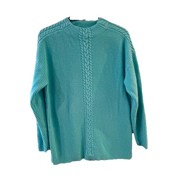 Talbots Sweater Pull Over Sz XL Cable & Rib Knit Teal Green Nylon Wool Blend - Picture 1 of 5